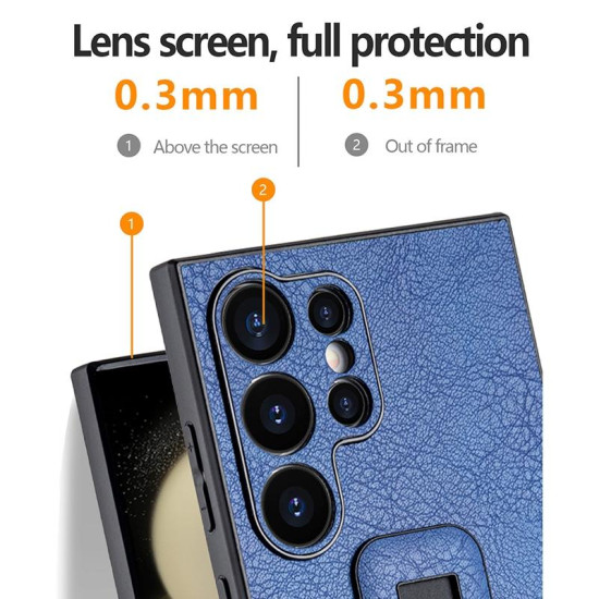 For Samsung Galaxy S24+ 5G PU Leather Push-pull Bracket Shockproof Phone Case(Yellow)
