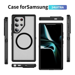 For Samsung Galaxy S24+ 5G Guard Magsafe Magnetic Frosted Phone Case(Black+Transparent)