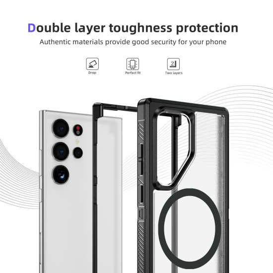 For Samsung Galaxy S24+ 5G Guard Magsafe Magnetic Frosted Phone Case(Black+Transparent)