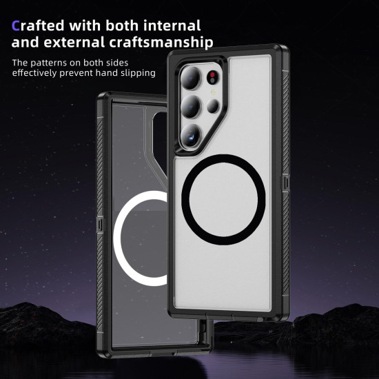 For Samsung Galaxy S24+ 5G Guard Magsafe Magnetic Frosted Phone Case(Black+Transparent)