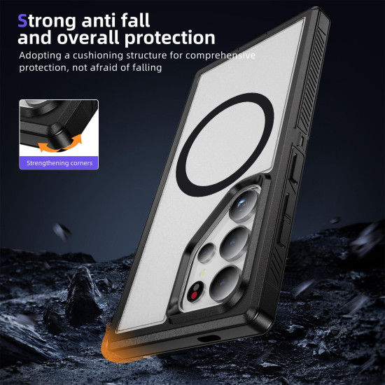 For Samsung Galaxy S24+ 5G Guard Magsafe Magnetic Frosted Phone Case(Black+Transparent)