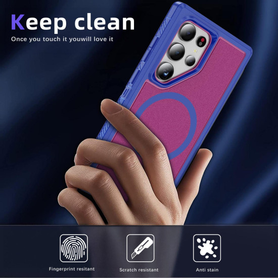 For Samsung Galaxy S24+ 5G Guard Magsafe Magnetic Frosted Phone Case(Blue+Rose Red)
