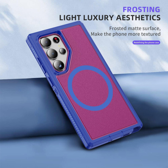 For Samsung Galaxy S24+ 5G Guard Magsafe Magnetic Frosted Phone Case(Blue+Rose Red)