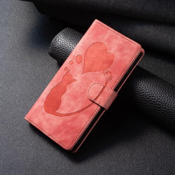 For Samsung Galaxy S24+ 5G Pen Heart Cat Embossed Leather Phone Case(Orange)