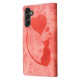 For Samsung Galaxy S24+ 5G Pen Heart Cat Embossed Leather Phone Case(Orange)