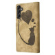 For Samsung Galaxy S24+ 5G Pen Heart Cat Embossed Leather Phone Case(Apricot)