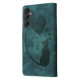 For Samsung Galaxy S24+ 5G Pen Heart Cat Embossed Leather Phone Case(Green)