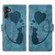For Samsung Galaxy S24+ 5G Pen Heart Cat Embossed Leather Phone Case(Blue)