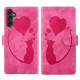 For Samsung Galaxy S24+ 5G Pen Heart Cat Embossed Leather Phone Case(Pink)