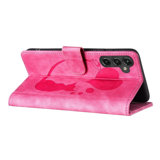 For Samsung Galaxy S24+ 5G Pen Heart Cat Embossed Leather Phone Case(Pink)