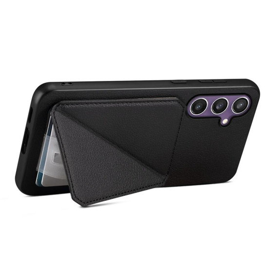 For Samsung Galaxy S24+ 5G D04 Calf Texture Dual Card Slot Holder Phone Case(Black)