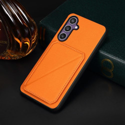 For Samsung Galaxy S24+ 5G D04 Calf Texture Dual Card Slot Holder Phone Case(Orange)