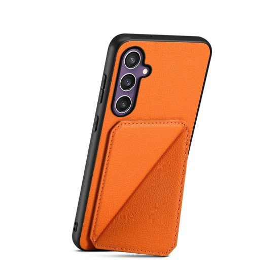 For Samsung Galaxy S24+ 5G D04 Calf Texture Dual Card Slot Holder Phone Case(Orange)