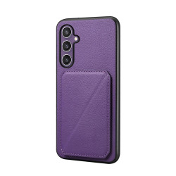 For Samsung Galaxy S24+ 5G D04 Calf Texture Dual Card Slot Holder Phone Case(Purple)