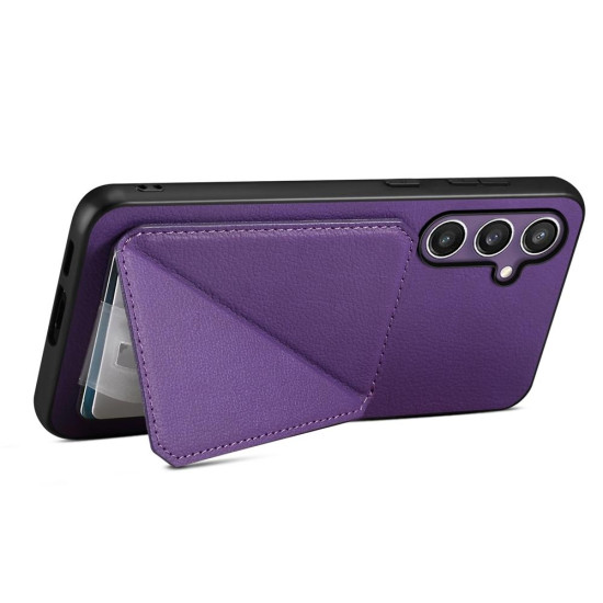 For Samsung Galaxy S24+ 5G D04 Calf Texture Dual Card Slot Holder Phone Case(Purple)
