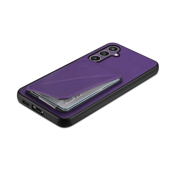 For Samsung Galaxy S24+ 5G D04 Calf Texture Dual Card Slot Holder Phone Case(Purple)