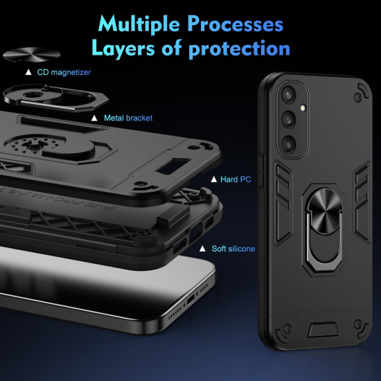 For Samsung Galaxy S24+ 5G Shockproof Metal Ring Holder Phone Case(Black)