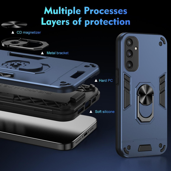 For Samsung Galaxy S24+ 5G Shockproof Metal Ring Holder Phone Case(Blue)