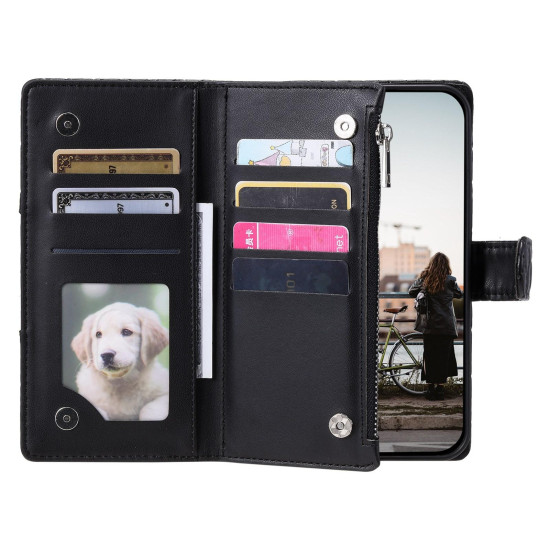 For Samsung Galaxy S24+ 5G Glitter Lattice Zipper Wallet Leather Phone Case(Black)