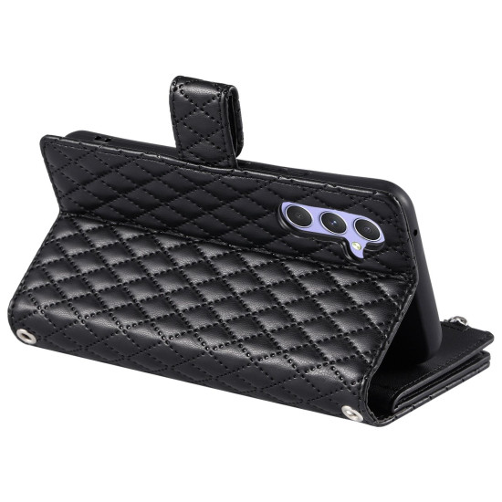For Samsung Galaxy S24+ 5G Glitter Lattice Zipper Wallet Leather Phone Case(Black)