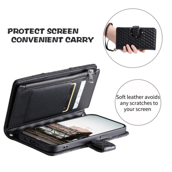 For Samsung Galaxy S24+ 5G Glitter Lattice Zipper Wallet Leather Phone Case(Black)