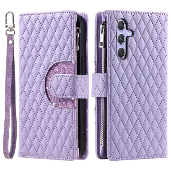 For Samsung Galaxy S24+ 5G Glitter Lattice Zipper Wallet Leather Phone Case(Purple)