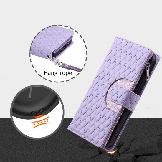 For Samsung Galaxy S24+ 5G Glitter Lattice Zipper Wallet Leather Phone Case(Purple)