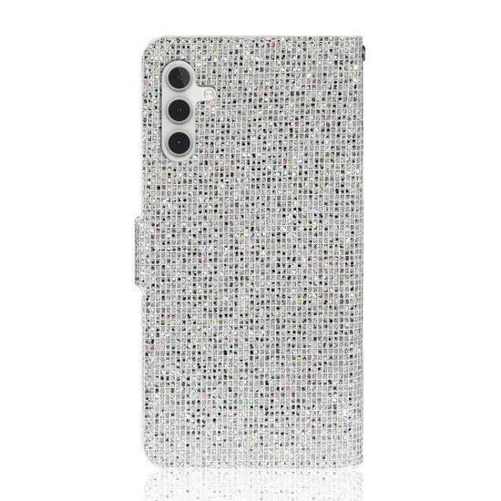 For Samsung Galaxy S24+ 5G Glitter Powder Filp Leather Phone Case(Silver)