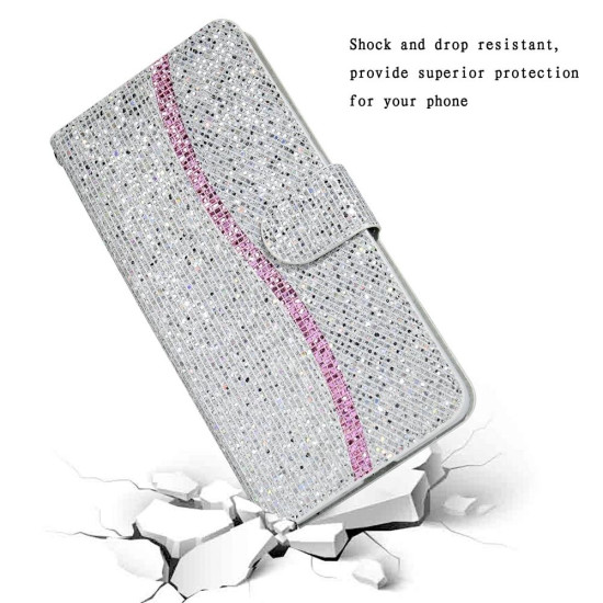 For Samsung Galaxy S24+ 5G Glitter Powder Filp Leather Phone Case(Silver)