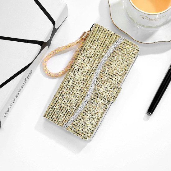 For Samsung Galaxy S24+ 5G Glitter Powder Filp Leather Phone Case(Gold)