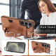 For Samsung Galaxy S24+ 5G Calf Texture Wrist Card Slot Ring Phone Case(Brown)