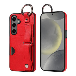 For Samsung Galaxy S24+ 5G Calf Texture Wrist Card Slot Ring Phone Case(Red)