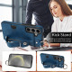 For Samsung Galaxy S24+ 5G Calf Texture Wrist Card Slot Ring Phone Case(Blue)