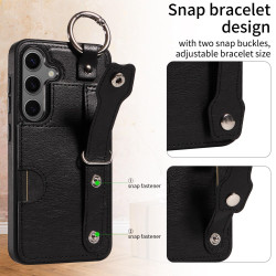 For Samsung Galaxy S24+ 5G Calf Texture Wrist Card Slot Ring Phone Case(Black)