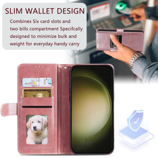 For Samsung Galaxy S24+ 5G Simple 6-Card Wallet Leather Phone Case(Rose Gold)