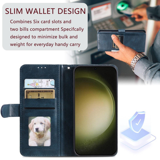 For Samsung Galaxy S24+ 5G Simple 6-Card Wallet Leather Phone Case(Navy Blue)