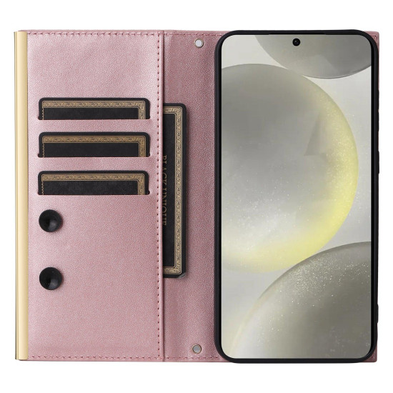 For Samsung Galaxy S24+ / S25+ 5G Crossbody Rhombic Sucker Leather Phone Case(Rose Gold)