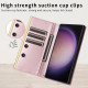 For Samsung Galaxy S24+ / S25+ 5G Crossbody Rhombic Sucker Leather Phone Case(Rose Gold)