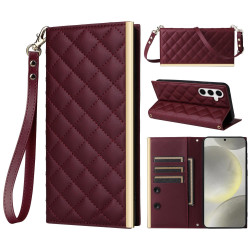 For Samsung Galaxy S24+ / S25+ 5G Crossbody Rhombic Sucker Leather Phone Case(Claret)