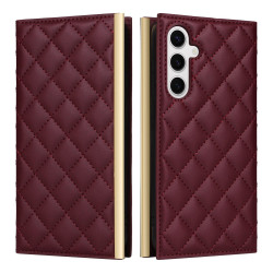 For Samsung Galaxy S24+ / S25+ 5G Crossbody Rhombic Sucker Leather Phone Case(Claret)