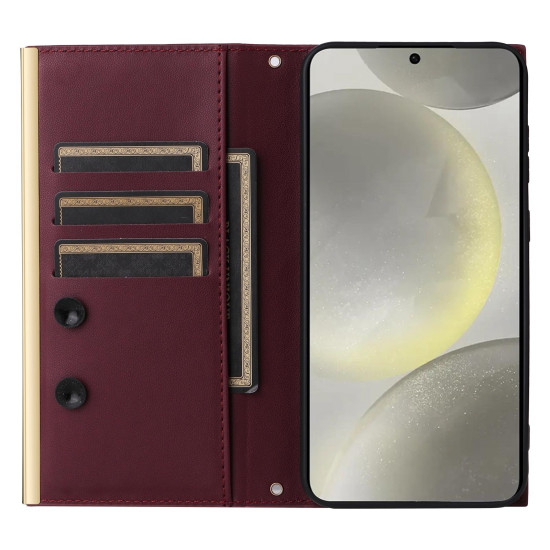 For Samsung Galaxy S24+ / S25+ 5G Crossbody Rhombic Sucker Leather Phone Case(Claret)