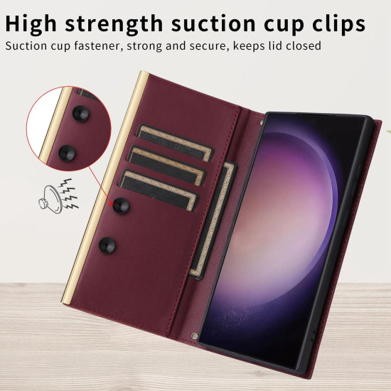 For Samsung Galaxy S24+ / S25+ 5G Crossbody Rhombic Sucker Leather Phone Case(Claret)
