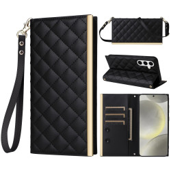 For Samsung Galaxy S24+ / S25+ 5G Crossbody Rhombic Sucker Leather Phone Case(Black)