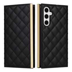 For Samsung Galaxy S24+ / S25+ 5G Crossbody Rhombic Sucker Leather Phone Case(Black)