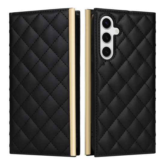 For Samsung Galaxy S24+ / S25+ 5G Crossbody Rhombic Sucker Leather Phone Case(Black)