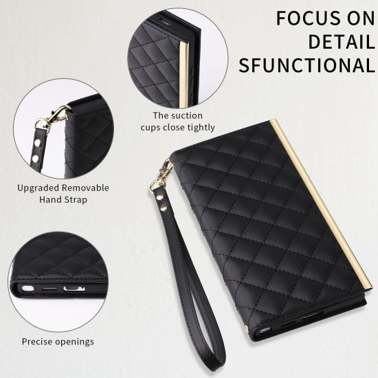 For Samsung Galaxy S24+ / S25+ 5G Crossbody Rhombic Sucker Leather Phone Case(Black)