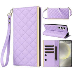 For Samsung Galaxy S24+ / S25+ 5G Crossbody Rhombic Sucker Leather Phone Case(Purple)