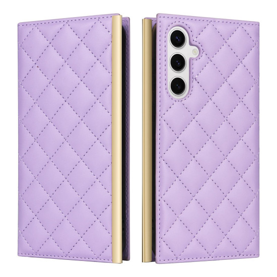 For Samsung Galaxy S24+ / S25+ 5G Crossbody Rhombic Sucker Leather Phone Case(Purple)