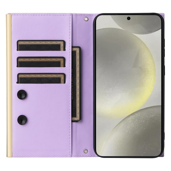 For Samsung Galaxy S24+ / S25+ 5G Crossbody Rhombic Sucker Leather Phone Case(Purple)