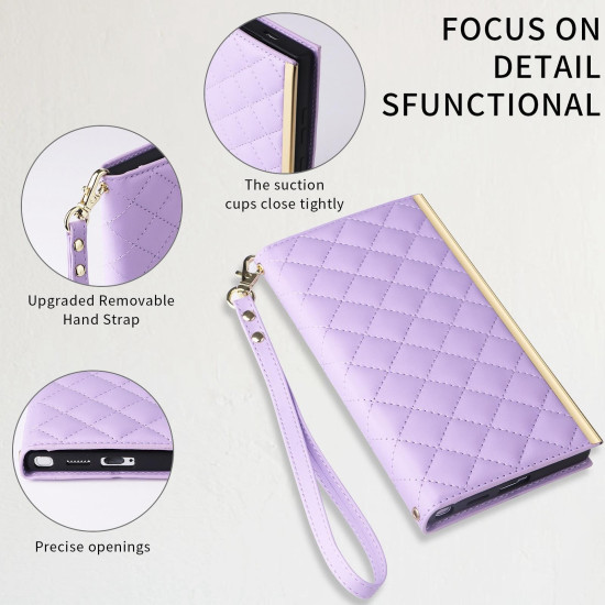 For Samsung Galaxy S24+ / S25+ 5G Crossbody Rhombic Sucker Leather Phone Case(Purple)